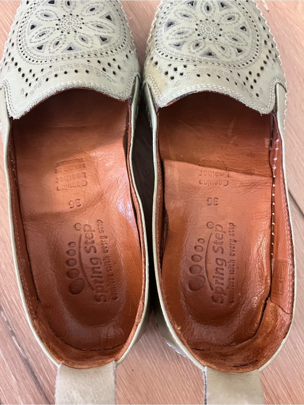 Spring Step Mint Green Perforated Leather Slip-On Loafers
